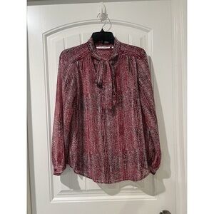 Violet & Claire Long Sleeve MultiColor Red/White Pattern Tie Neck Blouse Sz M